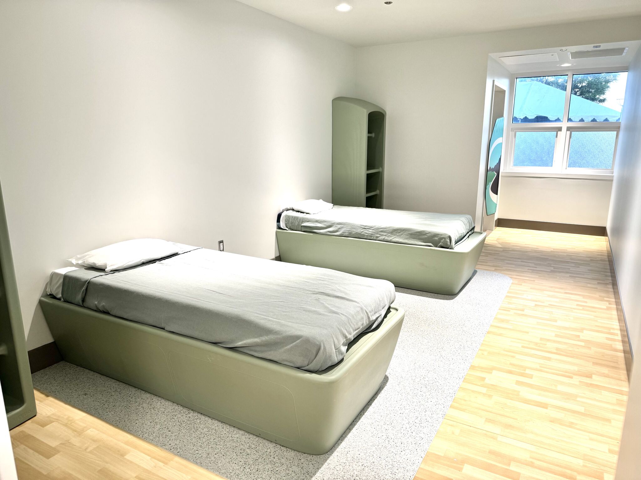 Two beds in a patient room.