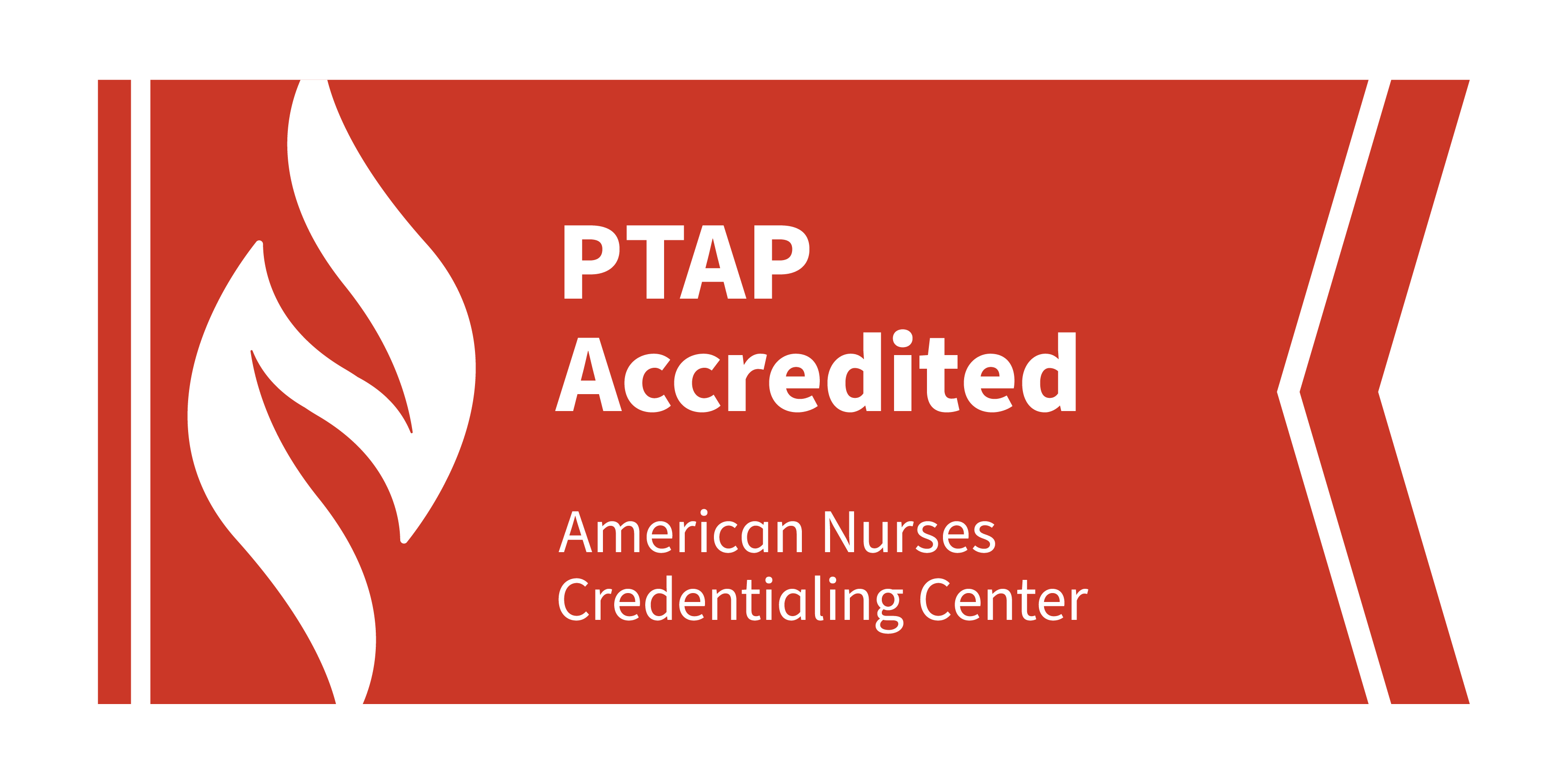 Red and white logo for PTAP Accreditation from American Nurses Credentialing Center